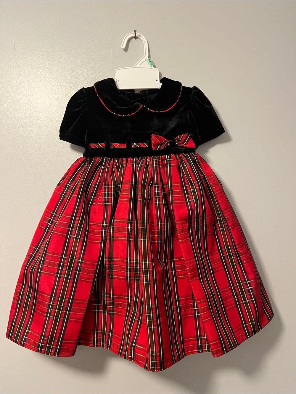 Good Lad Black Velvet Top with Red Plaid Full-Skirt Dress